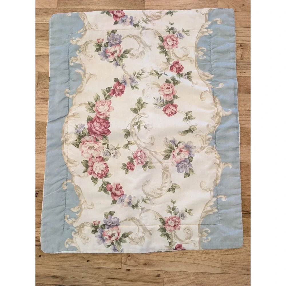 VTG French Country Pillow Sham Roses Robin Egg Blue 31x25